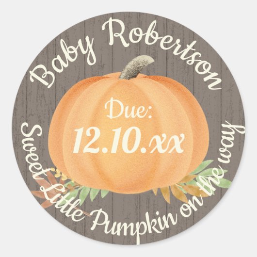Herfst pompoen Baby shower rustiek Ronde Sticker (Voorkant)
