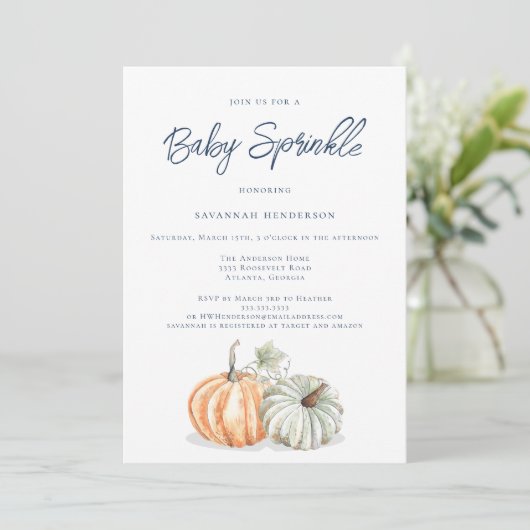 Herfst Pompoen Baby shower Sprinkle Invitation Kaart (Staand voorkant)