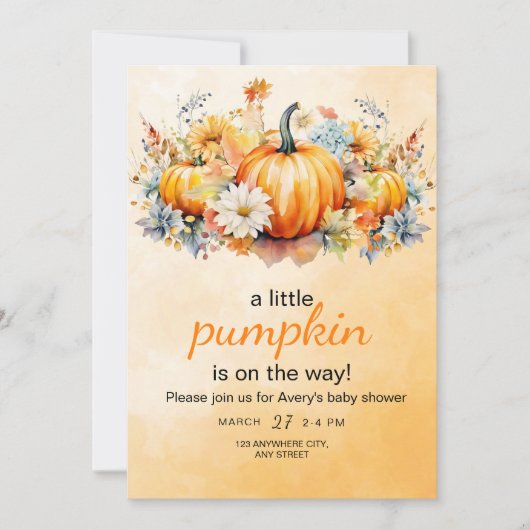Herfst pompoen Baby shower uitnodigen, kleine pomp Kaart (Voorkant)
