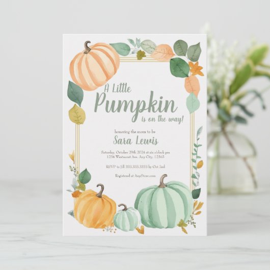 Herfst pompoen Baby shower uitnodiging (Staand voorkant)