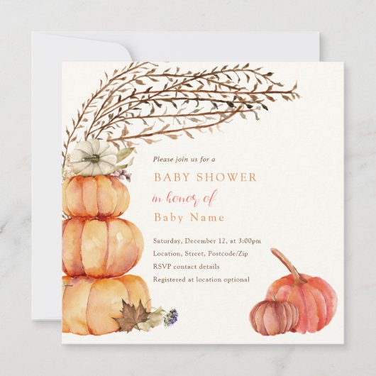Herfst pompoen baby shower uitnodiging (Voorkant)