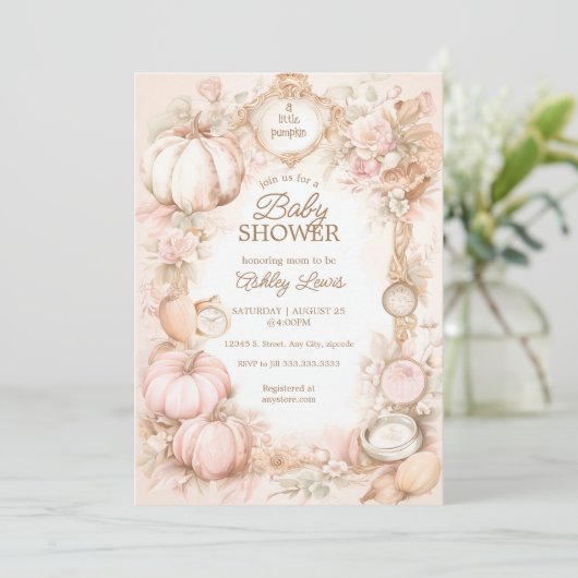 Herfst  pompoen baby shower uitnodiging (Staand voorkant)