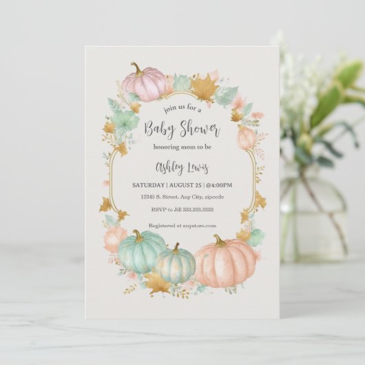 Herfst Pompoen Baby shower uitnodiging (Staand voorkant)
