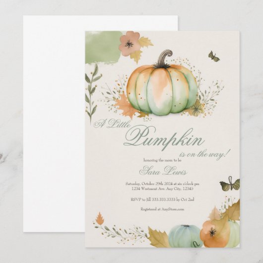 Herfst pompoen Baby shower uitnodiging (Voorkant / Achterkant)