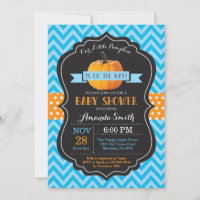 Herfst Pompoen Baby Shower Uitnodiging Blauwe Chev