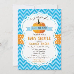 Herfst Pompoen Baby Shower Uitnodiging Blauwe Chev