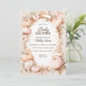 Herfst Pompoen baby shower uitnodiging  blush (Staand voorkant)