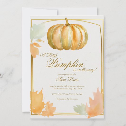 Herfst Pompoen Baby shower uitnodiging goud (Voorkant)