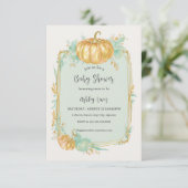 Herfst Pompoen Baby shower uitnodiging Gouden pomp (Staand voorkant)