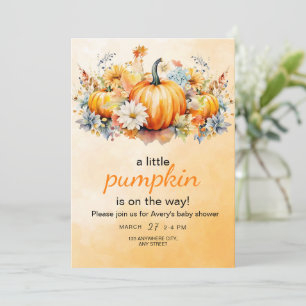 Herfst Pompoen Baby Shower Uitnodiging, Kleine Pom Kaart