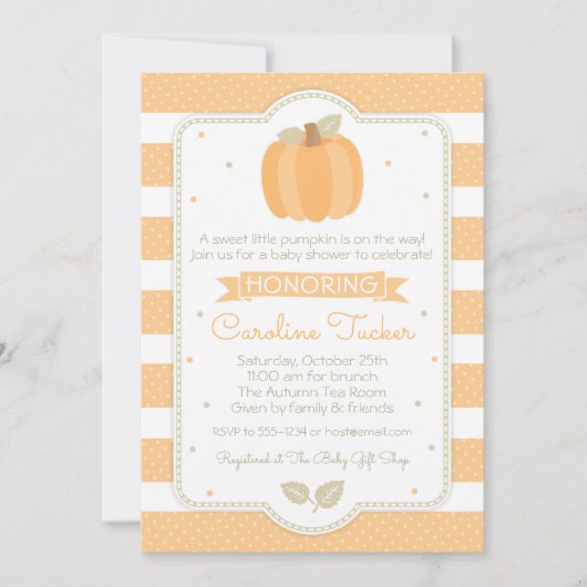 Herfst pompoen Baby shower uitnodiging Oranje stre (Voorkant)