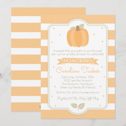 Herfst pompoen Baby shower uitnodiging Oranje stre (Voorkant / Achterkant)