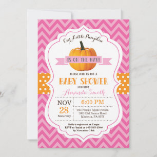 Herfst Pompoen Baby Shower Uitnodiging Roze Chevro