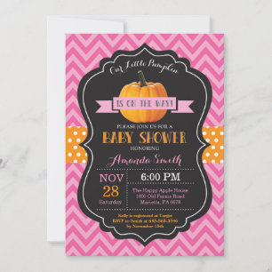 Herfst Pompoen Baby Shower Uitnodiging Roze Chevro