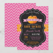 Herfst Pompoen Baby Shower Uitnodiging Roze Chevro (Voorkant / Achterkant)