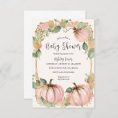 Herfst Pompoen Baby shower uitnodiging roze pompoe (Voorkant / Achterkant)