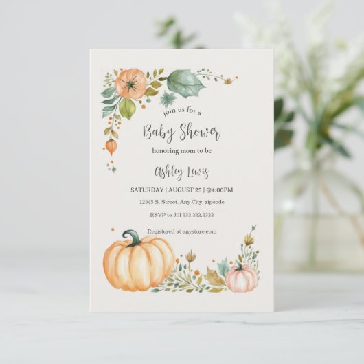 Herfst Pompoen Baby shower uitnodigingen (Staand voorkant)