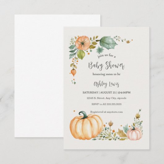 Herfst Pompoen Baby shower uitnodigingen (Voorkant / Achterkant)