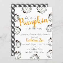 Herfst pompoen baby shower voor zwart-wit kaart