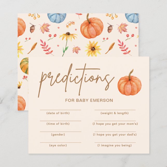 Herfst Pompoen Baby shower voorspellingen Spel (Voorkant / Achterkant)