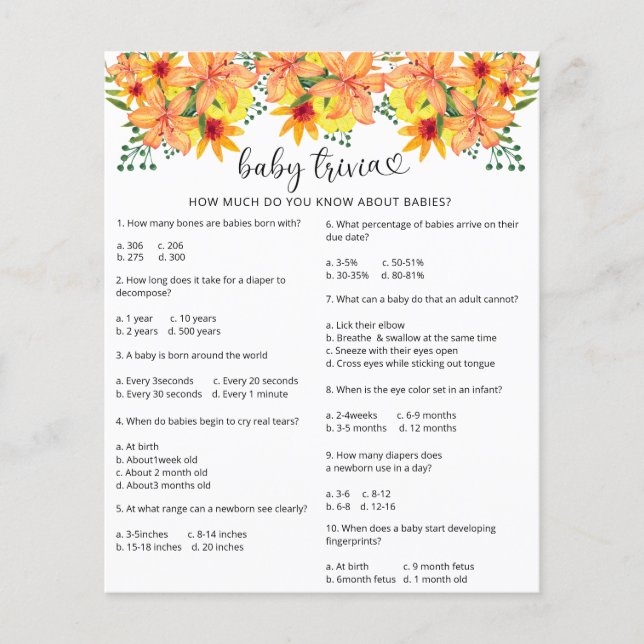 Herfst pompoen Baby Trivia | BABY SHOWER (Voorkant)