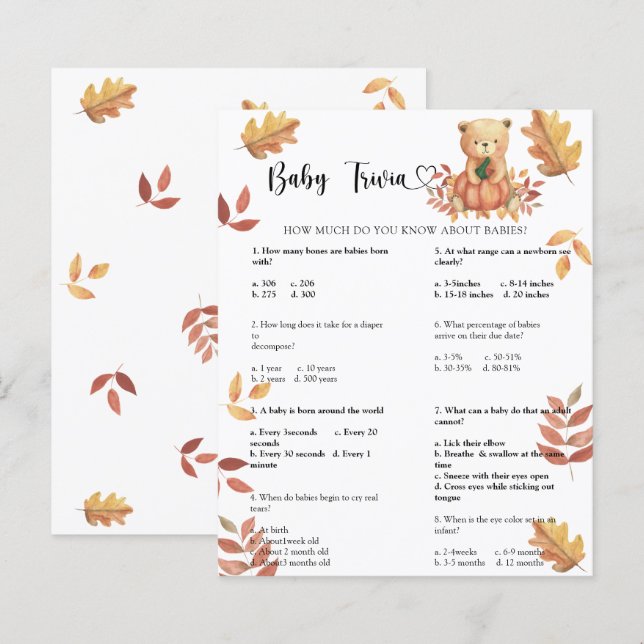 Herfst pompoen - Baby Trivia | Baby showers wild (Voorkant / Achterkant)