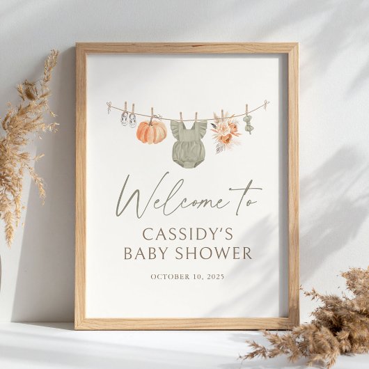 Herfst pompoen babykleding Baby shower welkomstbor Poster