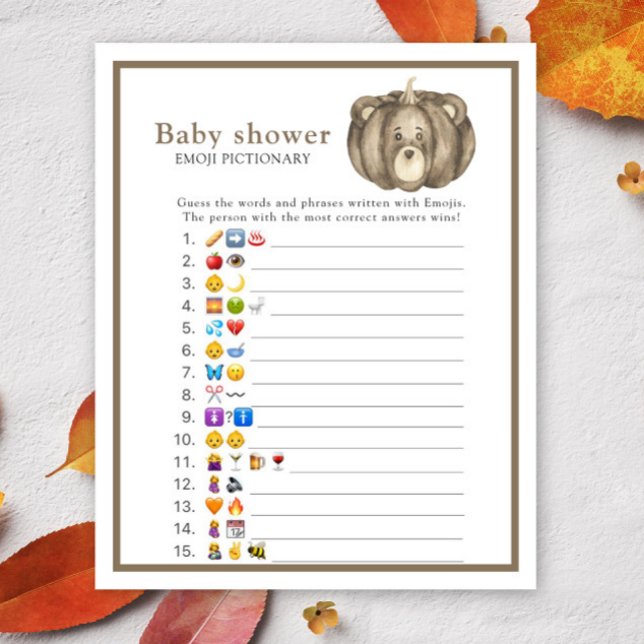 Herfst Pompoen Beer - baby shower emoji pictionary (Creator heeft geüpload)