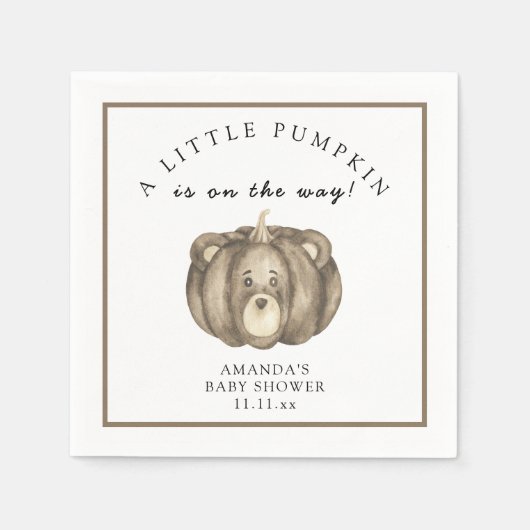 Herfst pompoen beer Baby shower Servet (Voorkant)