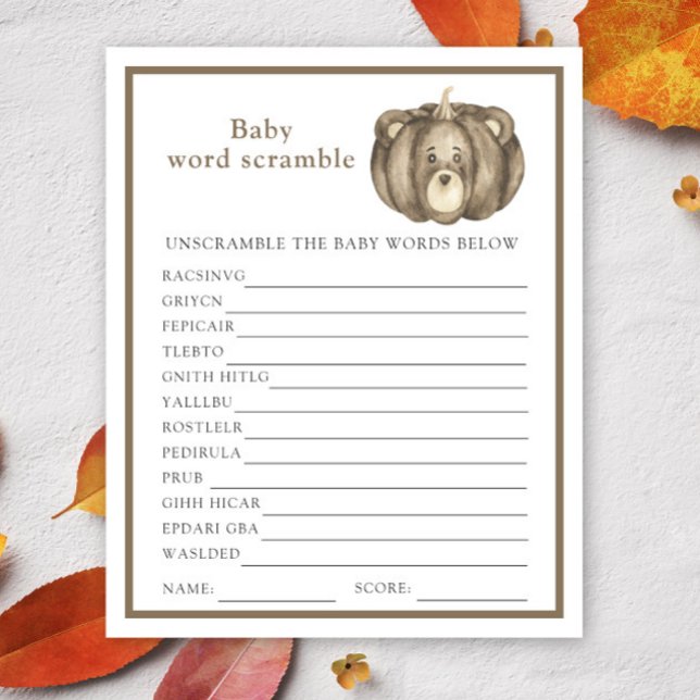 Herfst pompoen beer - Baby Word Scramble Game (Creator heeft geüpload)