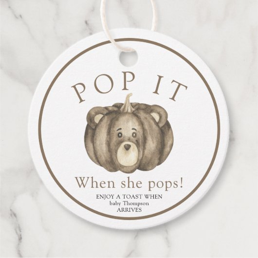 Herfst pompoen Beer - Pop het! Baby Shower Bedankjes Labels (Voorkant)
