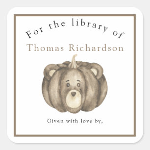 Herfst pompoen beer - voor de bibliotheek van vierkante sticker