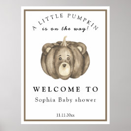 Herfst pompoen Beer - Welkom baby shower Poster
