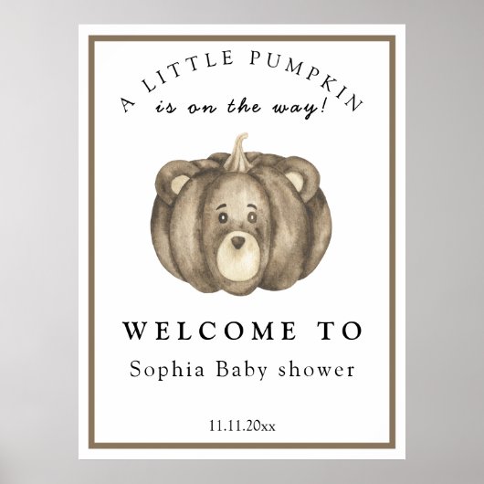 Herfst pompoen Beer - Welkom baby shower Poster (Voorkant)