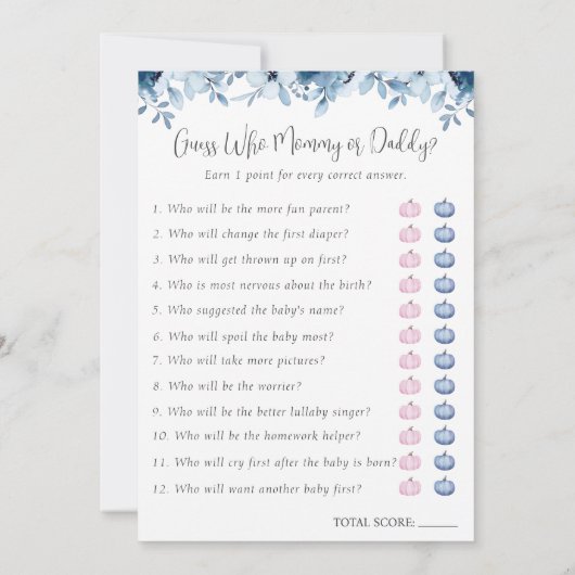 Herfst pompoen bingo raden wie Baby shower games Kaart (Achterkant)