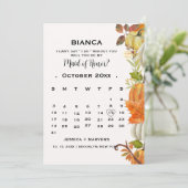 Herfst pompoen bladeren kalender bruidsmeisje voor kaart (Staand voorkant)