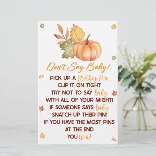 Herfst pompoen bladeren niet zeggen Baby shower sp Briefpapier (Staand voorkant)