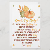 Herfst pompoen bladeren niet zeggen Baby shower sp Briefpapier (Voorkant / Achterkant)