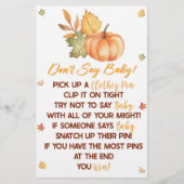 Herfst pompoen bladeren niet zeggen Baby shower sp Briefpapier (Voorkant)