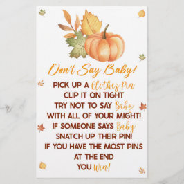 Herfst pompoen bladeren niet zeggen Baby shower sp Briefpapier