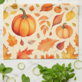 Herfst pompoen bladeren Waterverf Theedoek (Gevouwen)