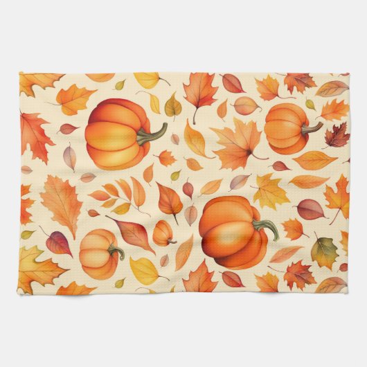 Herfst pompoen bladeren Waterverf Theedoek (Horizontaal)