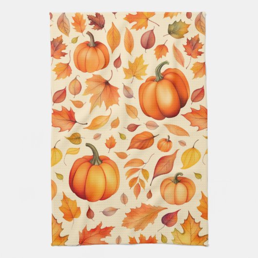 Herfst pompoen bladeren Waterverf Theedoek (Verticaal)