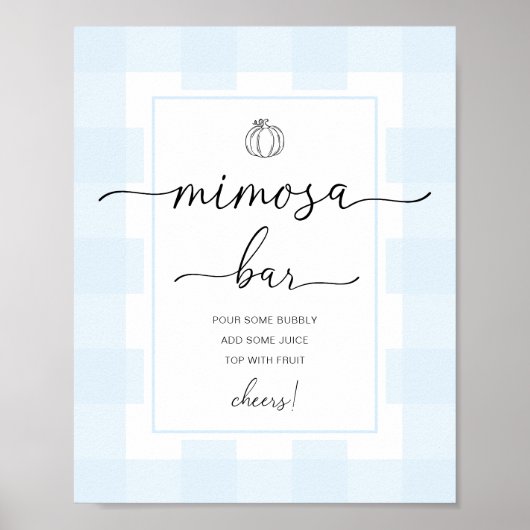 Herfst Pompoen Blauw Gingham Mimosa Bar Bord Poster (Voorkant)