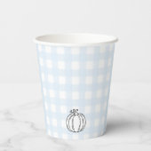 Herfst pompoen blauw gingham papier cup papieren bekers (Achterkant)