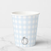 Herfst pompoen blauw gingham papier cup papieren bekers (Voorkant)