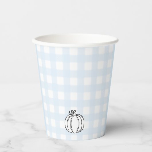 Herfst pompoen blauw gingham papier cup papieren bekers (Voorkant)