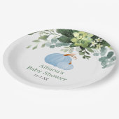 Herfst pompoen blauw groen eucalyptusbaby shower papieren bordje (Gekanteld)