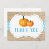 Herfst Pompoen Blauw Jute Bedankkaart (Voorkant / Achterkant)