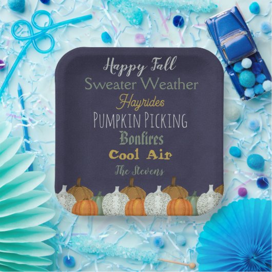 Herfst Pompoen blauwe achtergrond feestuitnodiging Papieren Bordje (Feest)